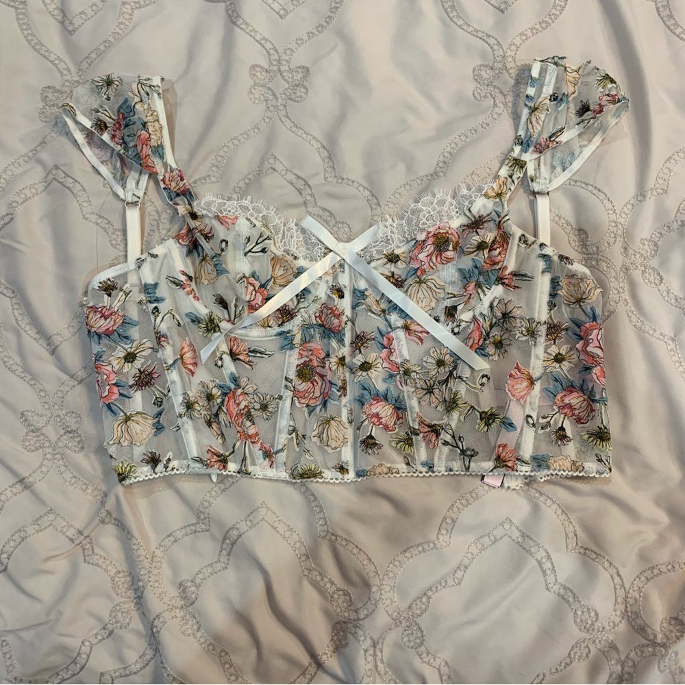 victoria secret dream angels unlined corset top in white floral